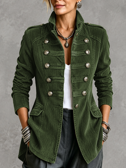 Split-Joint Solid Color Buttoned Long Sleeves Stand Collar Outerwear