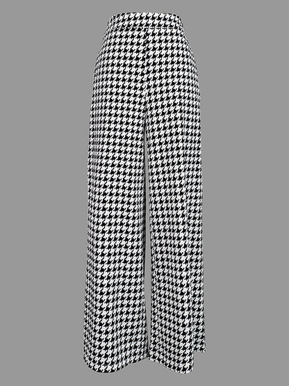 Loose Wide Leg Houndstooth Casual Pants Bottoms Trousers
