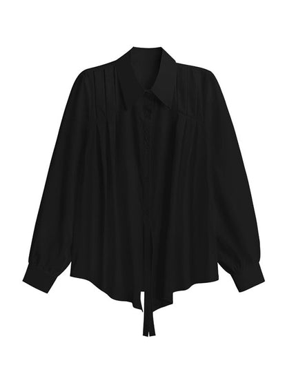 Irregularity Long Sleeves Buttoned Solid Color Split-Joint Streamer Lapel Collar Blouses&Shirts Tops