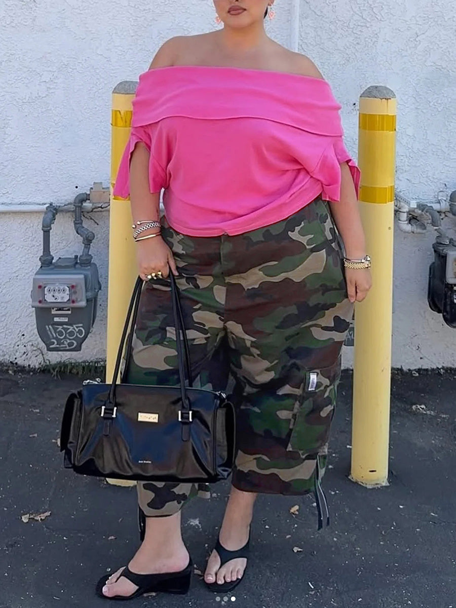 High Waisted Wide Leg Buttoned Contrast Color No Belt Pockets Tasseled Zipper Cropped Trousers Pants