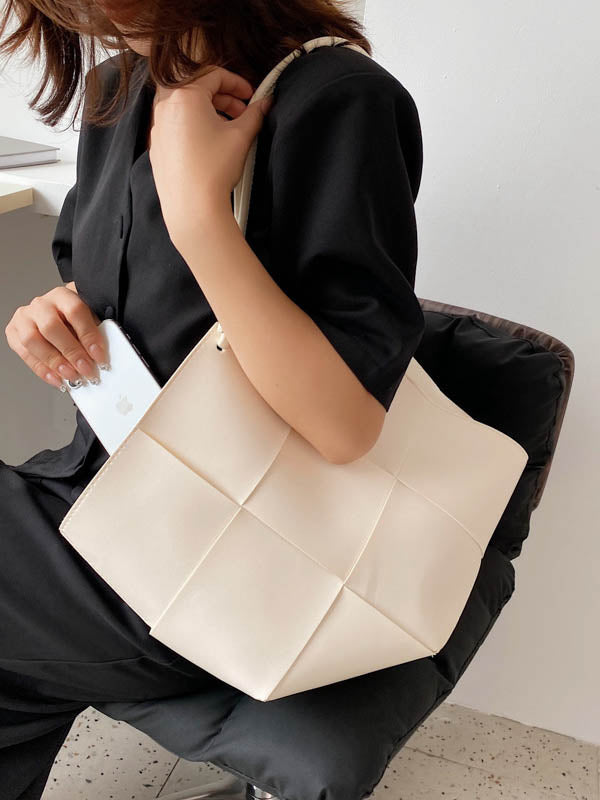 Geometric Solid Color Split-Joint Woven Bags Handbags