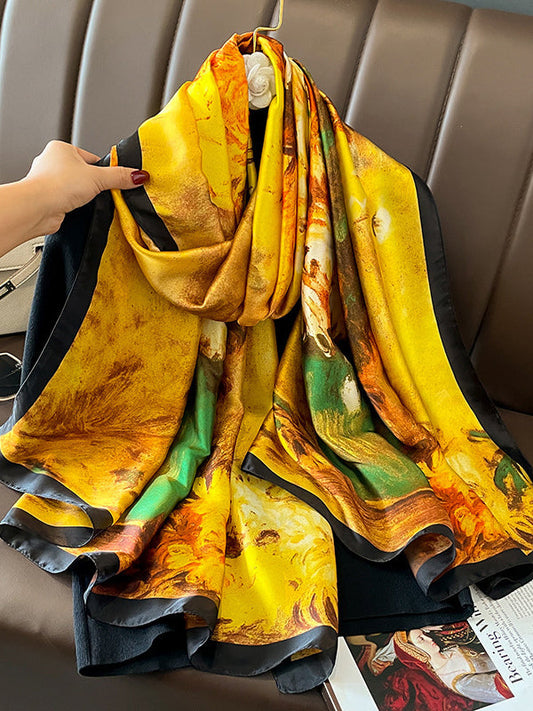 Flower Print Sun Protection Shawl&Scarf YELLOW One_size