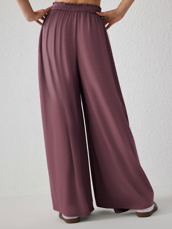 High Waisted Loose Pleated Pockets Solid Color Split-Joint Pants Trousers