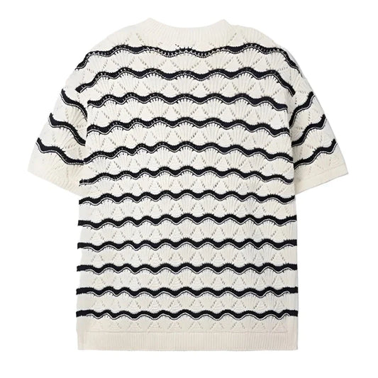 Men Knitted Shirt | Men Striped Summer Shirt | Short Sleeve | Hollow Out Knit