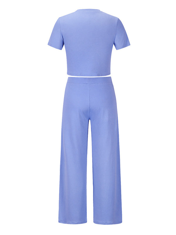 Simple Solid Color T-Shirt & Pants Two Pieces Set