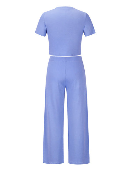 Simple Solid Color T-Shirt & Pants Two Pieces Set