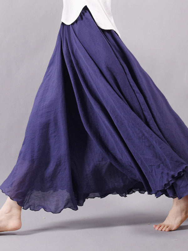 Casual A-Line Elastic Waist Solid Color Skirts NAVYBLUE