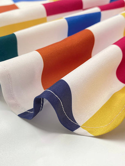 Long Sleeves Loose Buttoned Contrast Color Plaid Tied Stand Collar Blouses&Shirts Tops