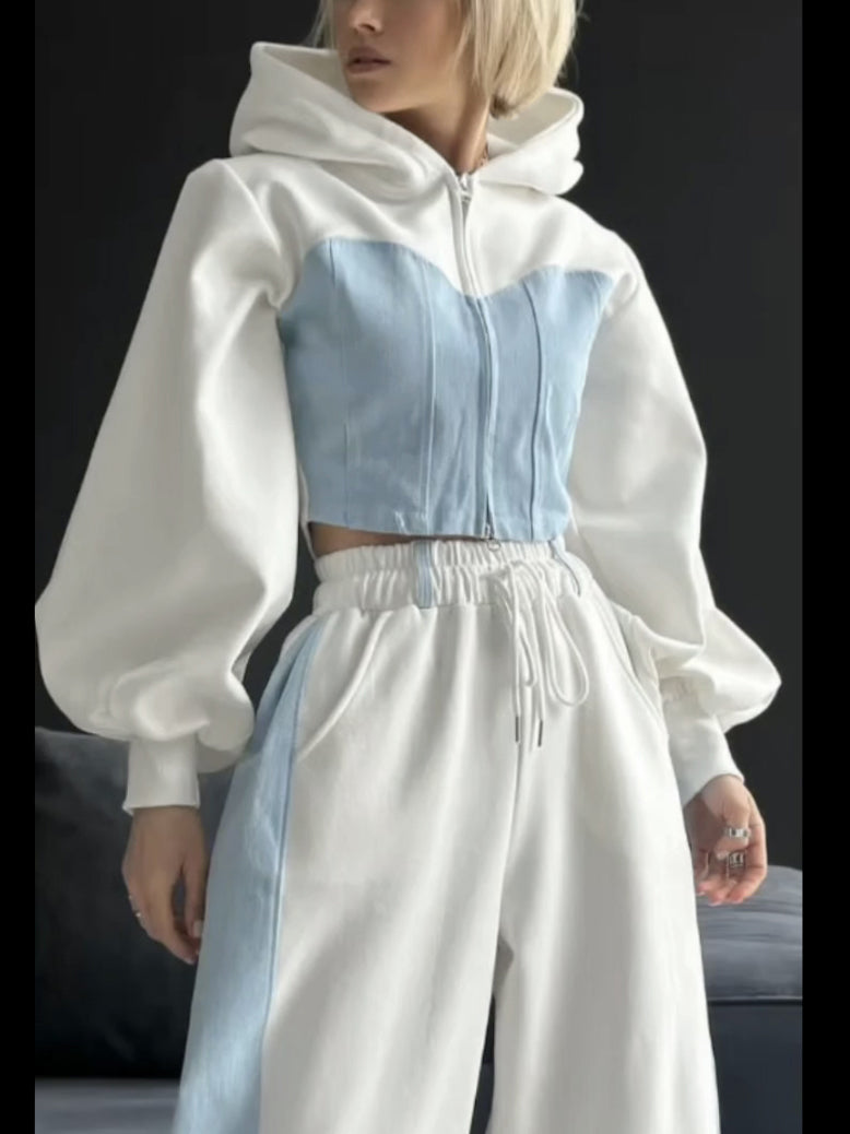 Long Sleeves Loose Split-Joint Zipper Hooded Outerwear