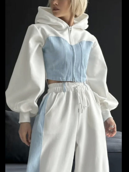 Long Sleeves Loose Split-Joint Zipper Hooded Outerwear