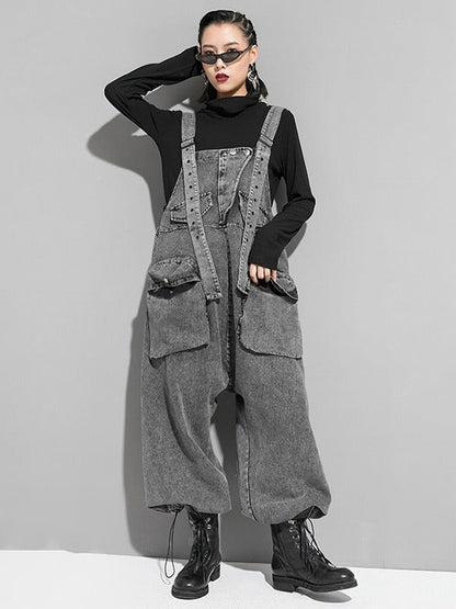 Loose Sleeveless Pockets Split-Joint Jean Pants Bottoms Overalls
