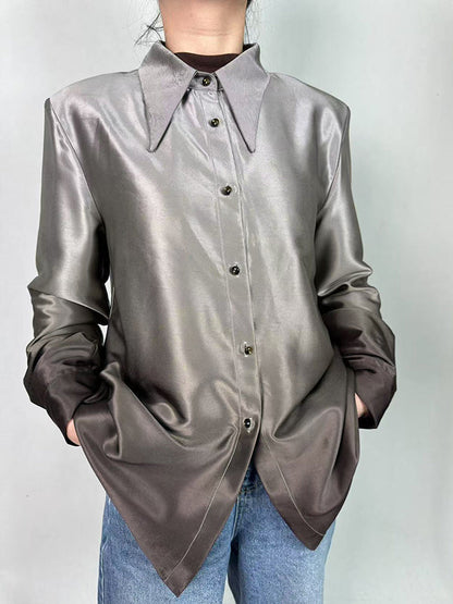 Long Sleeves Buttoned Gradient Lapel Blouses&Shirts Tops