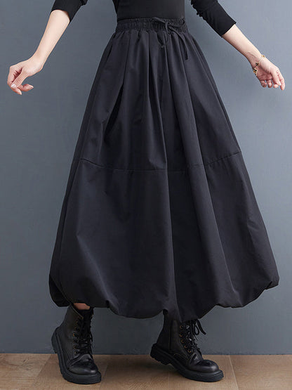 Urban Loose Drawstring High Waisted Black Bubble Skirt