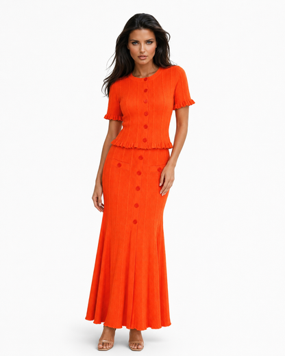 CELIA Knit Ruffle Top & Maxi Skirt