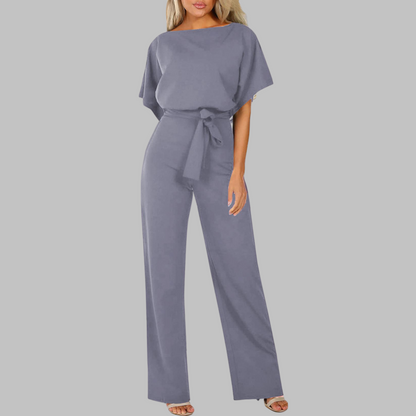 Sunny | Women's Belted Wide Leg Jumpsuit Batwing Sleeve Crewneck