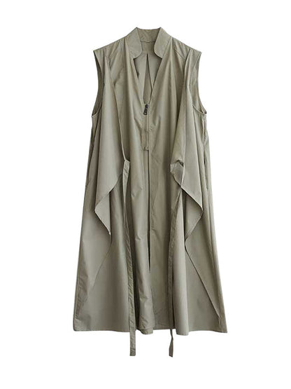 A-Line Loose Pockets Solid Color Tied Zipper V-Neck Midi Dresses Shirt Dress