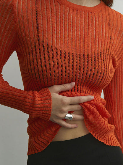 Langärmlige, schmale, durchsichtige T-Shirts mit geteiltem Rundhalsausschnitt 