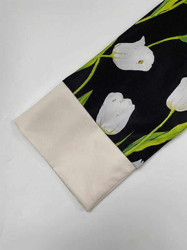 A-Linien-Minikleid mit lockerem Knopf und Blumendruck und Stehkragen 