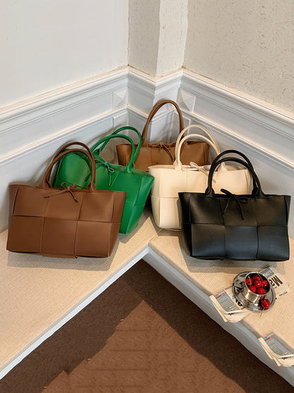 Solid Color Split-Joint Woven Shoulder Bags Handbags