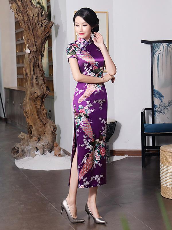 Floral Printed Split-Side Long Cheongsams
