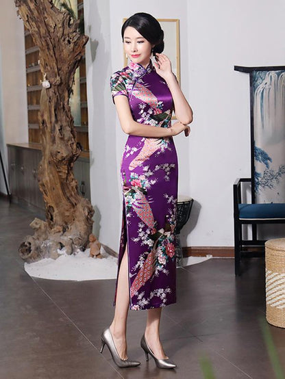 Floral Printed Split-Side Long Cheongsams