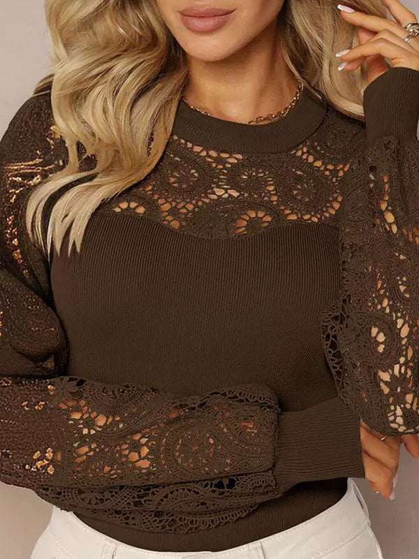 T-shirt ample à manches longues et col rond, couleur unie, plissé et fendu 