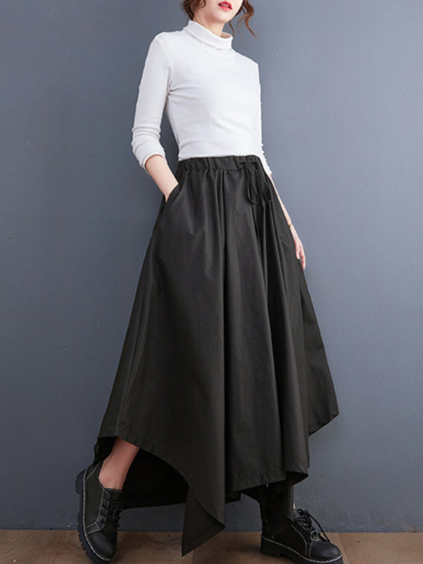 Cropped A-Line Drawstring Solid Color Pants Culotte