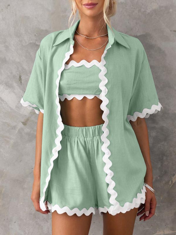 Loose Contrast Color Shirts Tops & Shorts Two Pieces Set