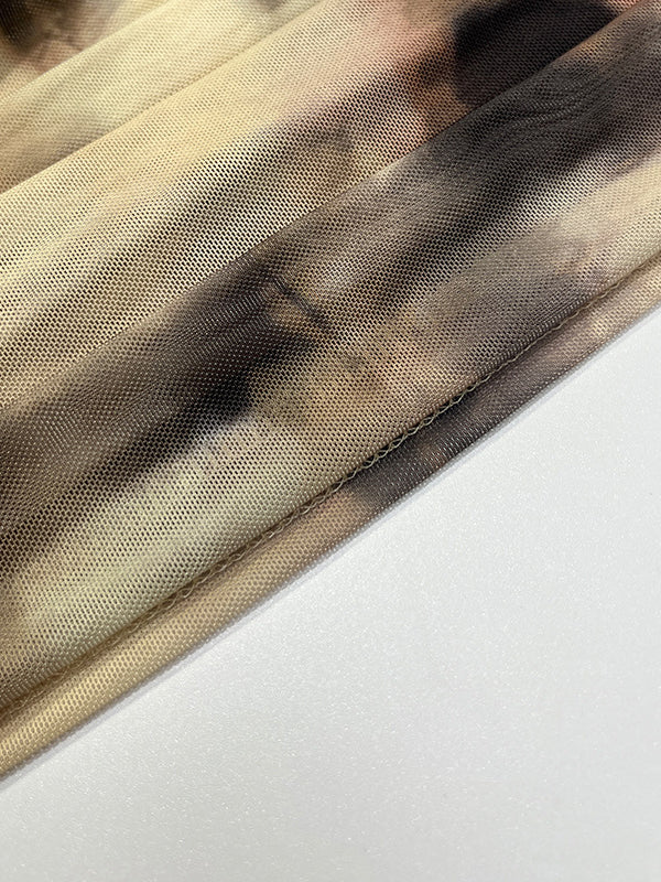 Long Sleeves Skinny Pleated Split-Joint Tie Dye Off-The-Shoulder T-Shirts Tops