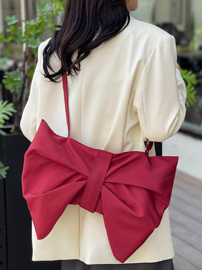 Bowknot Solid Color Zipper Shoulder Bags
