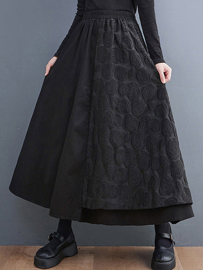 A-Line Loose Asymmetric Elasticity Jacquard Solid Color Skirts Bottoms
