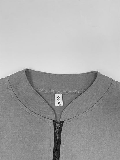 Lockere, kurze Ärmel, einfarbig, mit Reißverschluss und V-Ausschnitt, Blusen und Hemden 