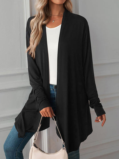 Vêtements d'extérieur amples à manches longues et col affirmé de couleur unie 