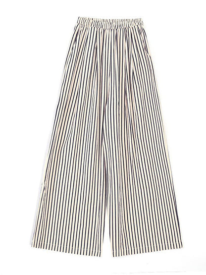 High Waisted Loose Split-Joint Striped Pants Trousers