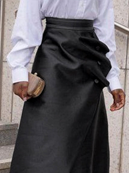 A-Line Loose Asymmetric Buttoned Pleated Split-Joint Skirts