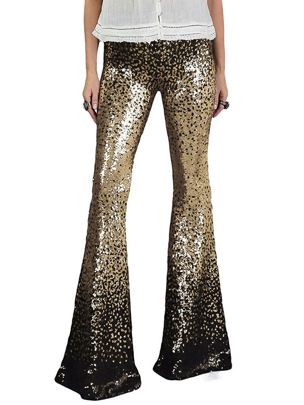 Pantalon évasé à jambe skinny, dégradé de couleurs contrastées, paillettes brillantes 