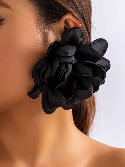Solid Color Three-Dimensional Flower Drop Earrings BLACK One_size