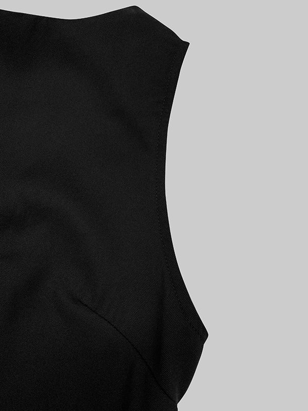 Irregularity Asymmetric Contrast Color Round-Neck Maxi Dresses