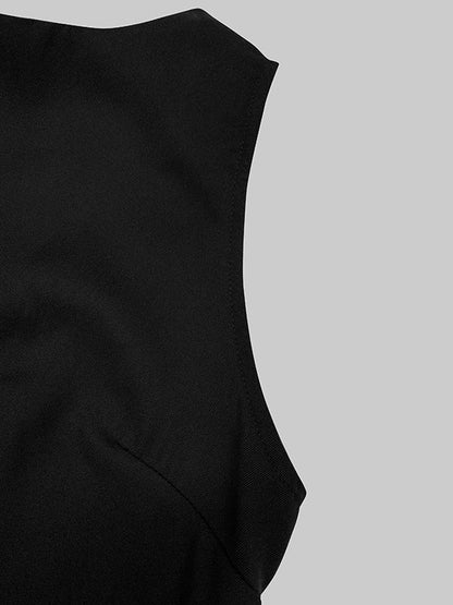 Irregularity Asymmetric Contrast Color Round-Neck Maxi Dresses