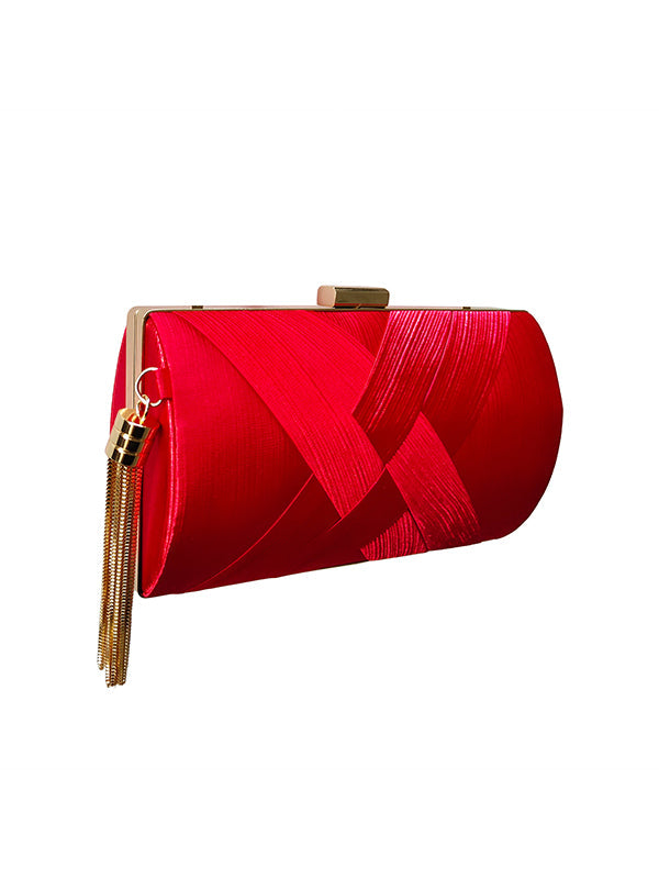 Sacs à main de banquet à pompons de couleur contrastée avec chaînes 