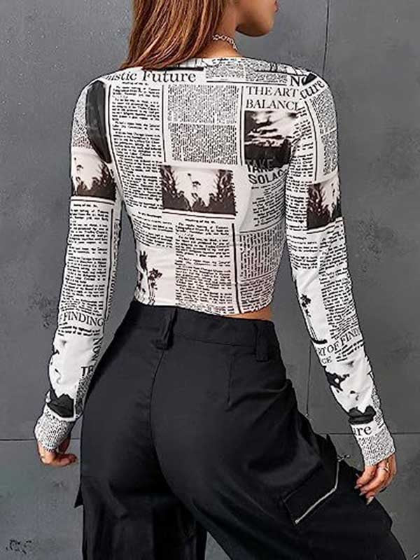 T-shirts à manches longues et col rond, imprimés lettres 