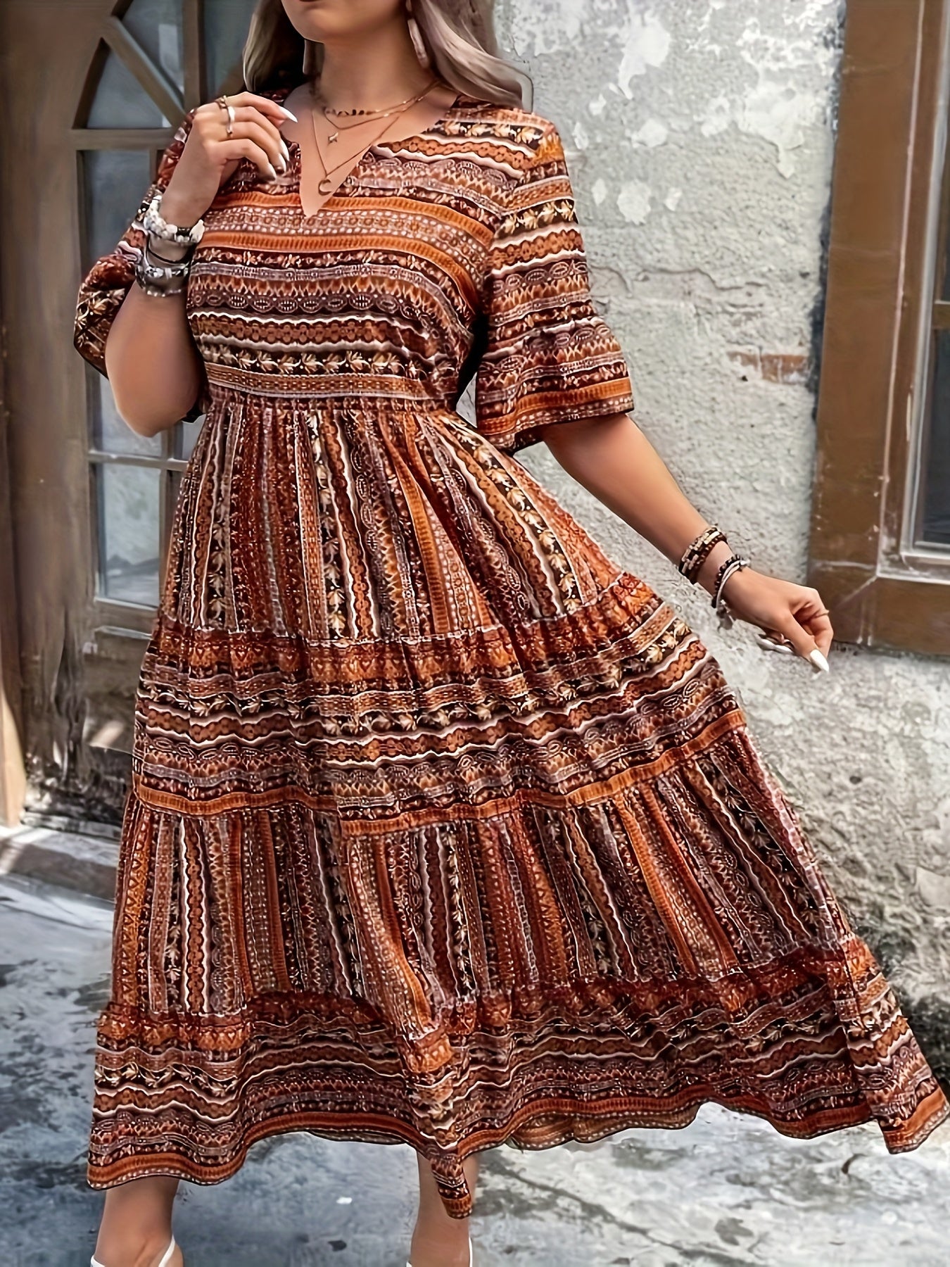 Vivienne | Women's Boho Flowy Printed Draped Dress