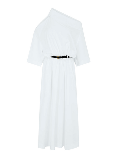 Long Sleeves Loose No Belt Solid Color Off-The-Shoulder Midi Dresses