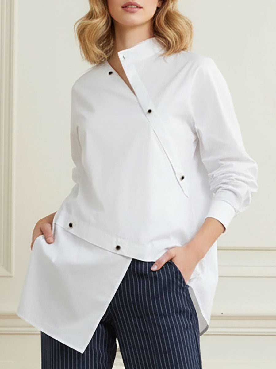 Split-front Buttoned Asymmetric Long Sleeves Blouses&shirts Tops