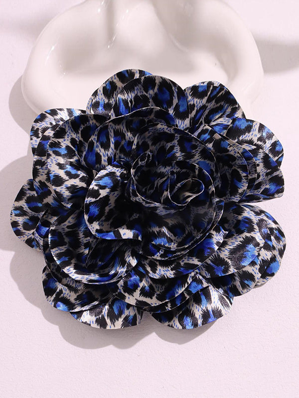 Flower Shape Leopard Brooch Accessories BLUE One_size