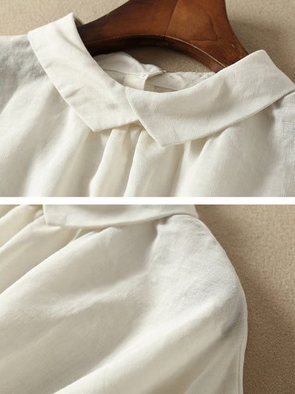 Künstlerische Retro-Blusen und Hemden mit kurzen Ärmeln, locker, plissiert, einfarbig 