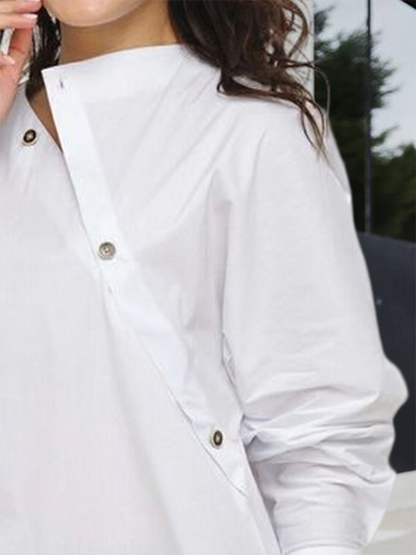 Split-front Buttoned Asymmetric Long Sleeves Blouses&shirts Tops