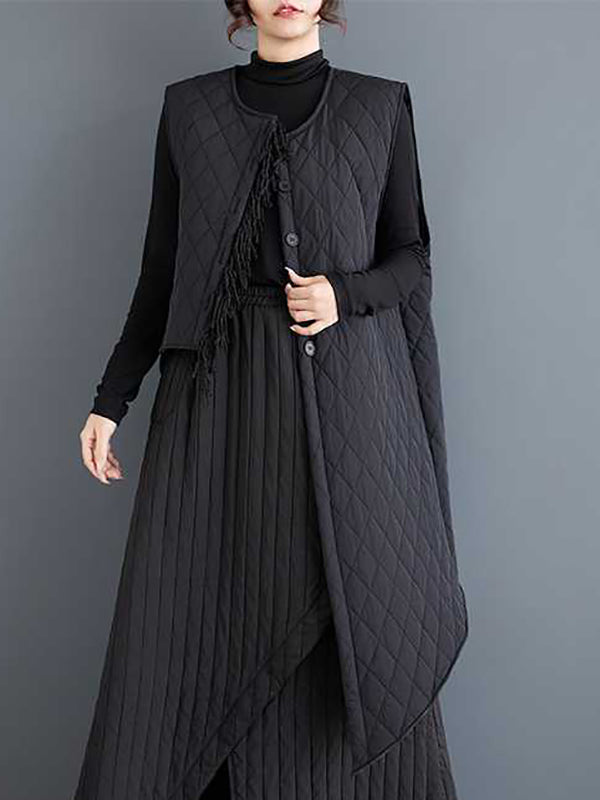 Gilet ample sans manches, asymétrique, boutonné, matelassé, couleur unie, col rond, rembourré 