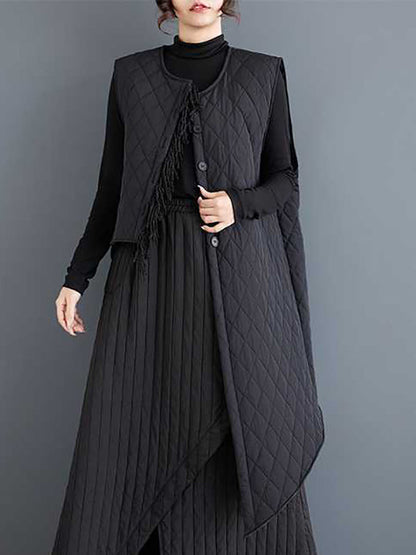 Gilet ample sans manches, asymétrique, boutonné, matelassé, couleur unie, col rond, rembourré 