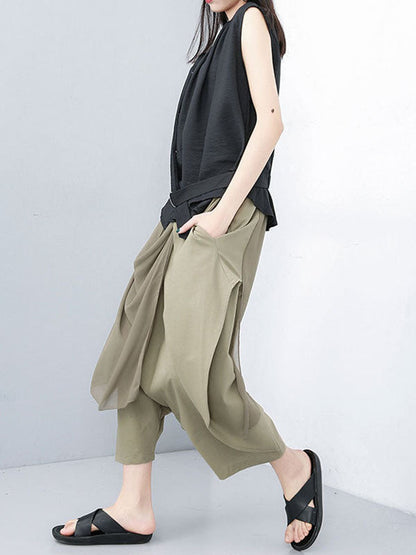 Harem Pants Loose Pleated Solid Color Ninth Pants
